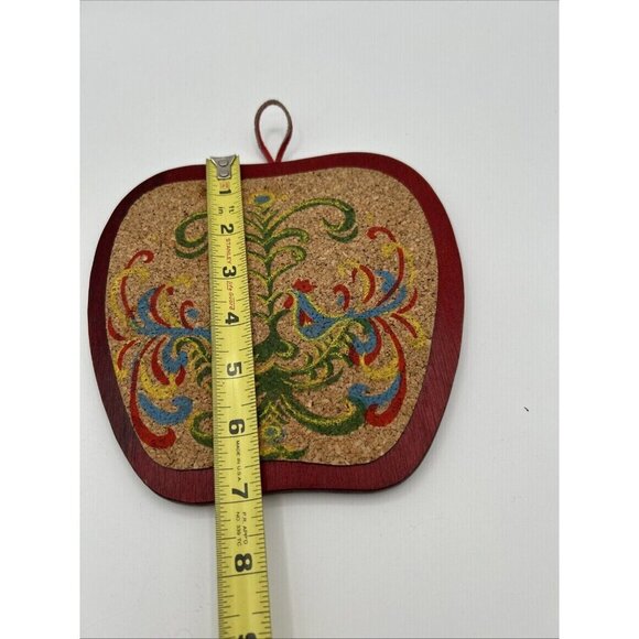 Vtg Red Apple Cork‎ PA Dutch Folk Art Hand Painted Trivet Hot Pad Cottagecore - Picture 6 of 6